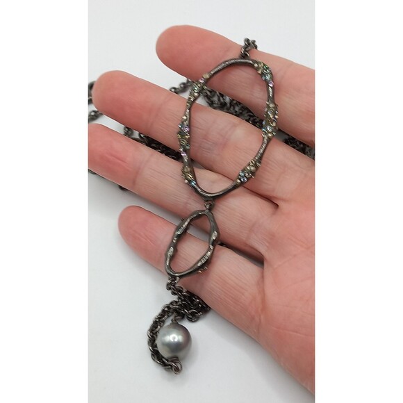 Alexis Bittar Jeweled Oval Links,  Faux Pearls Necklace  43" Long - Picture 5 of 9